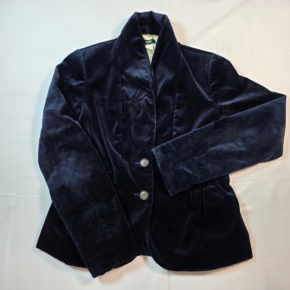 J.Crew Navy Blue Velvet Blazer Shawl Collar Two Button Jacket Womens Suze 6